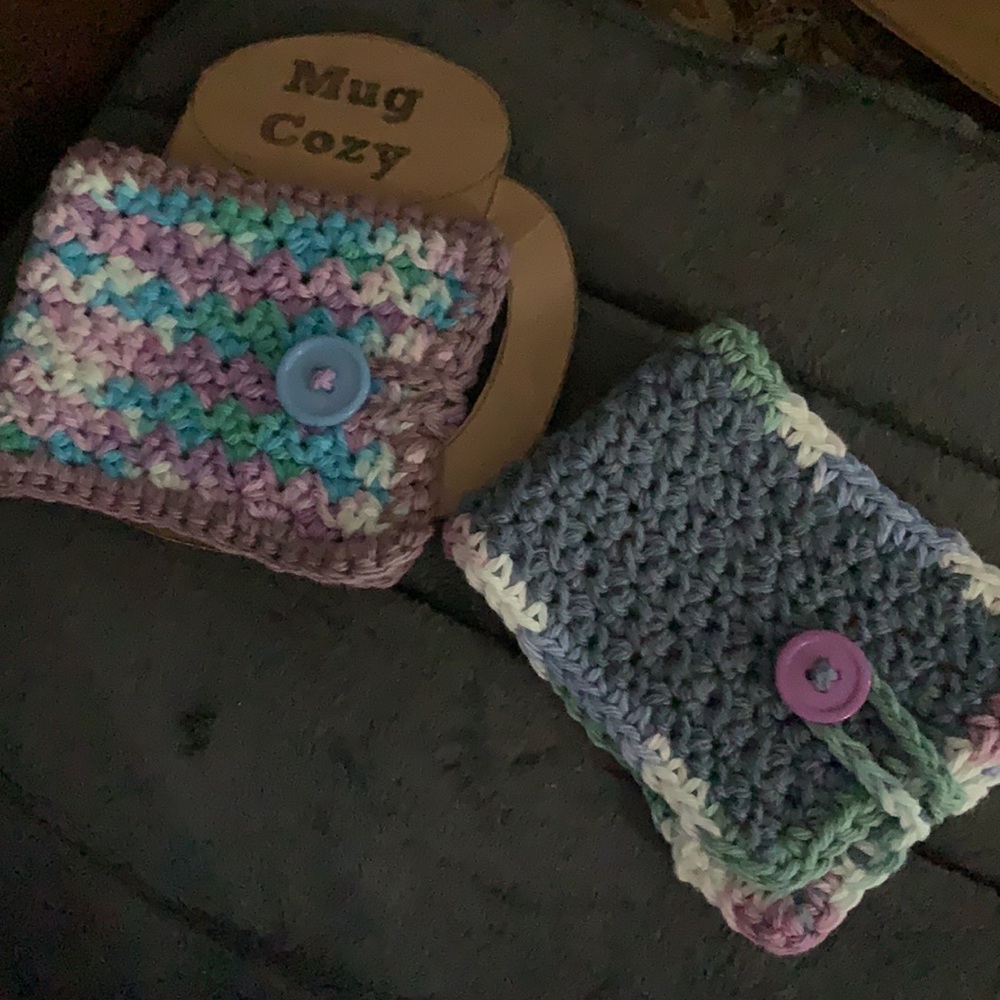 2 Beautiful handmade crochet mug cozy holder
